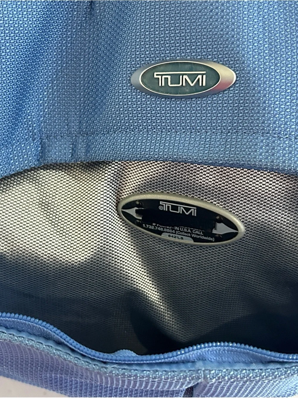 Tumi Light Blue Duffel Bag with Front & Side Pockets 21”